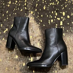 Marc Fisher LTD black pointed toe leather booties with block heel